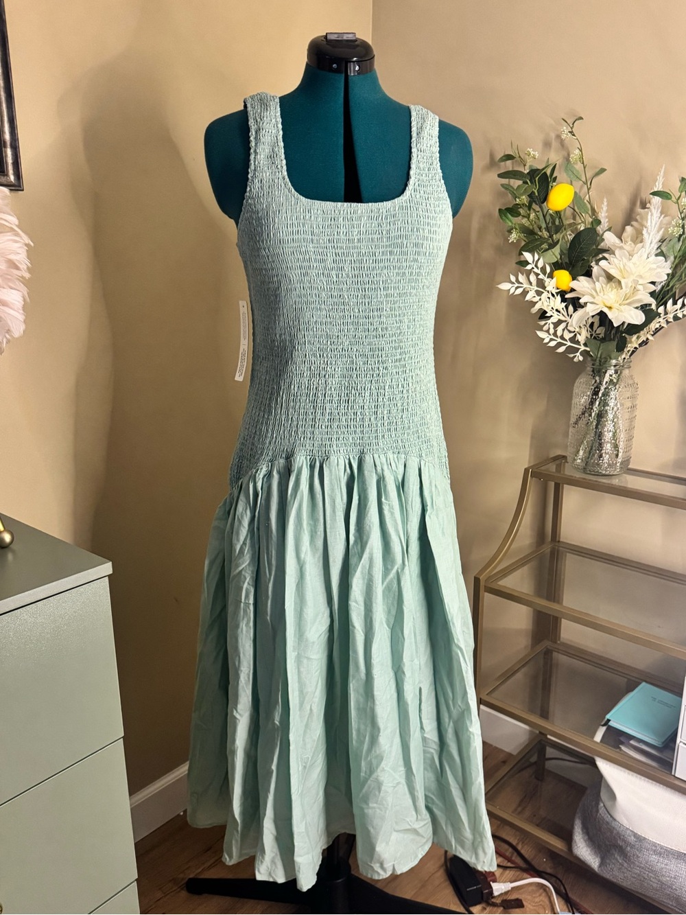 Hutch Mint Green Sleeveless Smocked Midi Dress